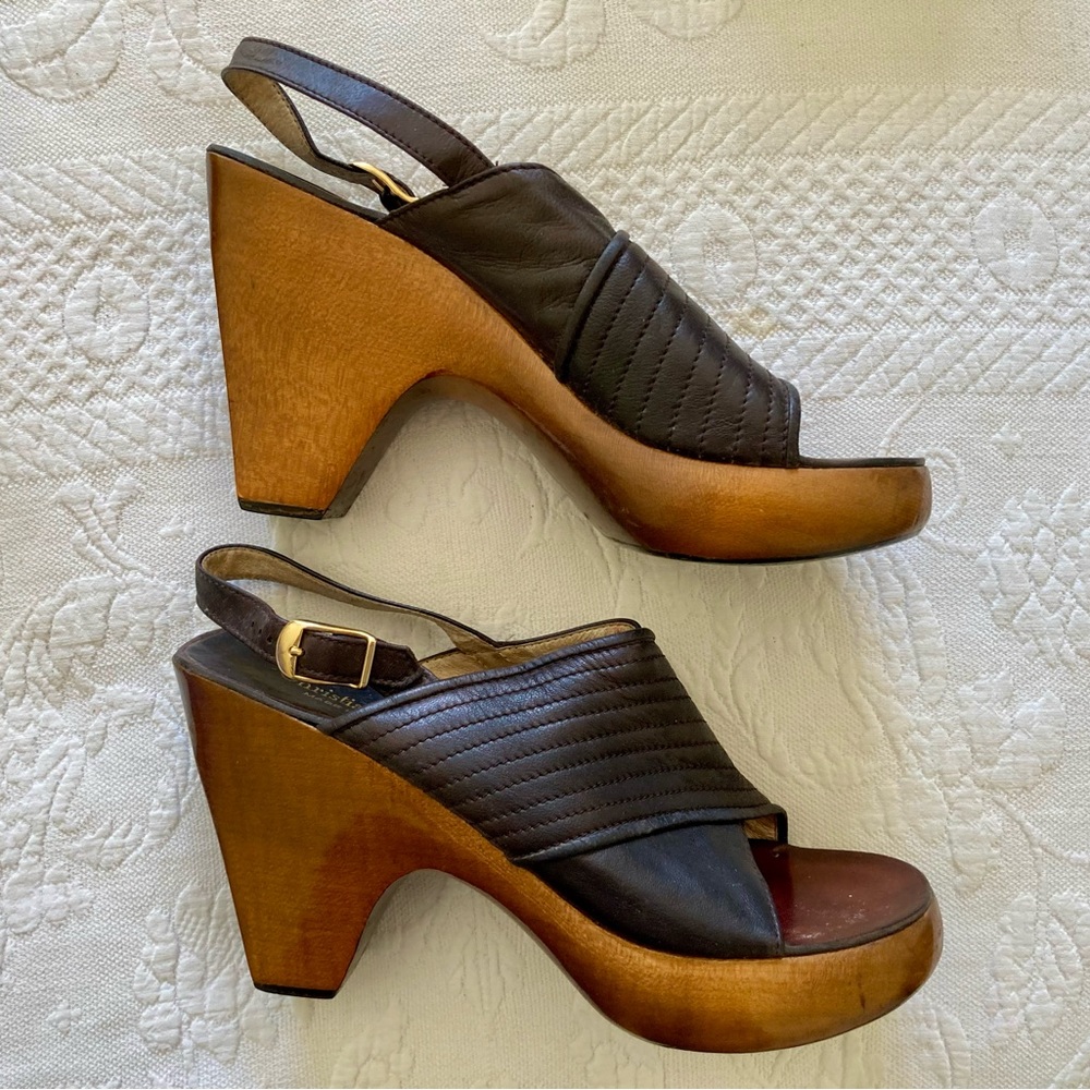 Vintage 1970s Christian Dior leather & wood heels